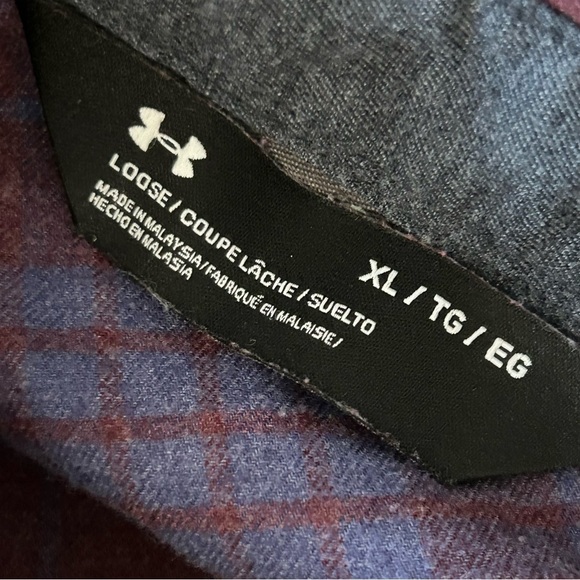 ❤️ Under armour Men's Plaid Button-Up Shirt - Burgundy and Blue loose XL - Picture 7 of 11